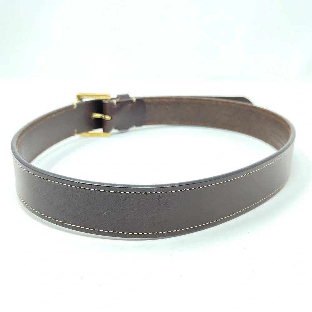 Coach Brown Leather Brass Buckle Classic Dress Fashion Italian Belt Stitching 30 - Picture 5 of 12